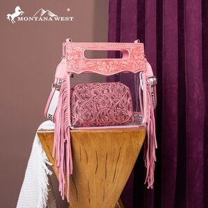Montana West Western Fringe Stadium Clear Crossbody Bag with Detachable Strap